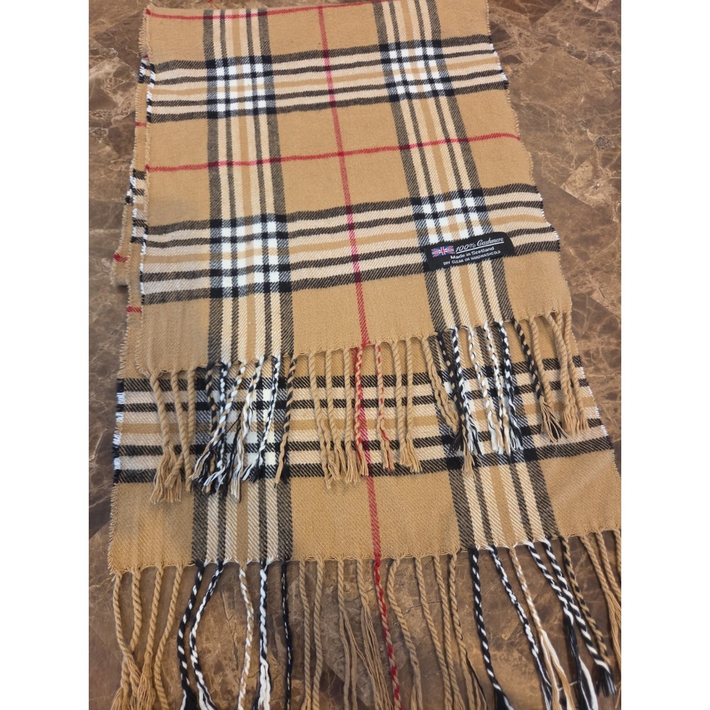 Vintage 100% Cashmere Plaid Scarf Made in Scotland 12x66